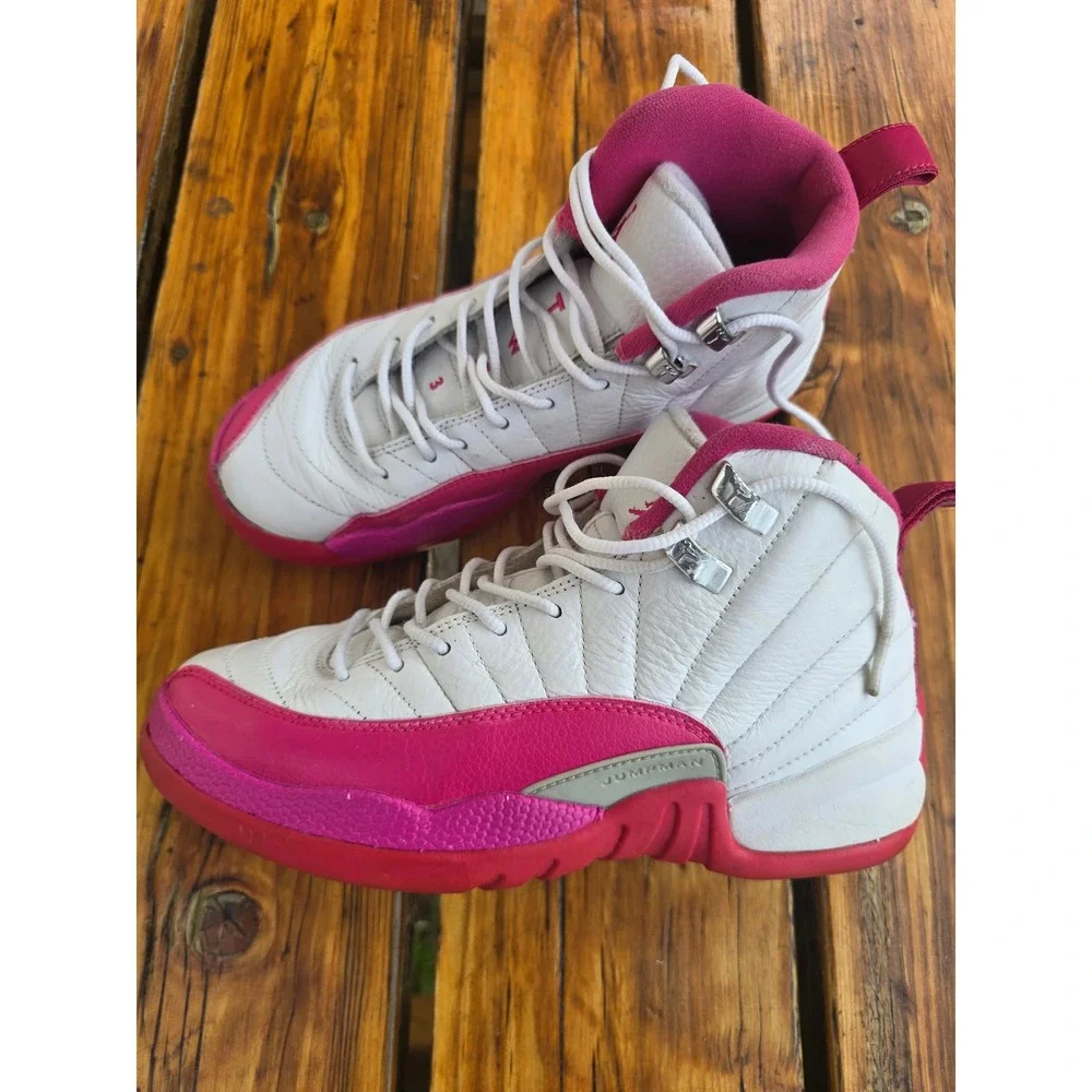 Jordan 12 Retro Dynamic Pink White Kids Sneakers 5Y 510815-109 Jumpman